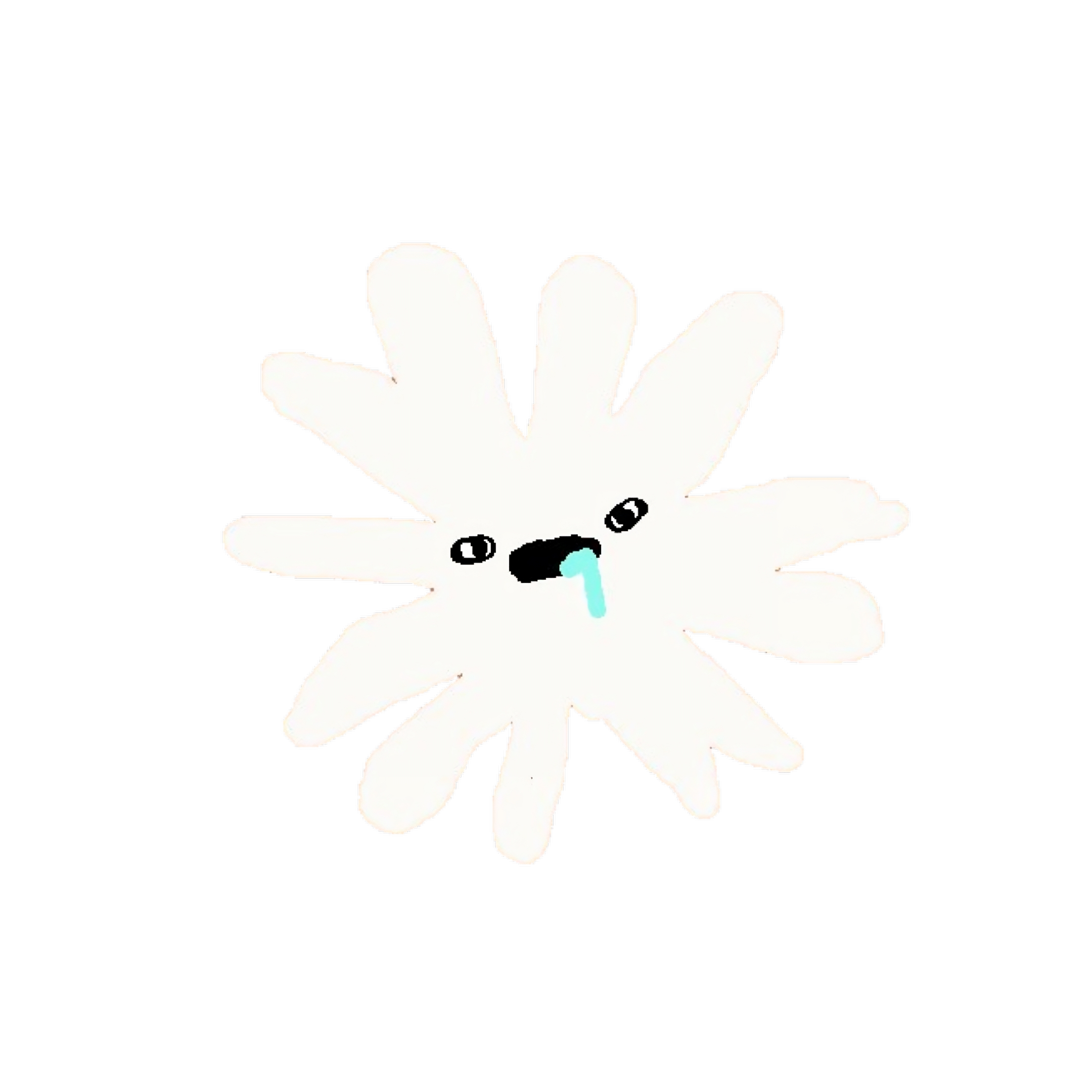A white, flower-like character with a face.